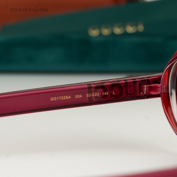 NEW Gucci GG1722SA 004 Transparent Red Burgundy Violet Unisex Oval Sunglasses - Picture 6 of 8